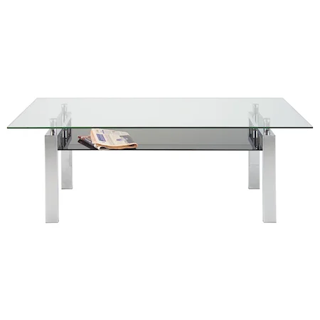Coffee Table with Glass Top and Chrome Base